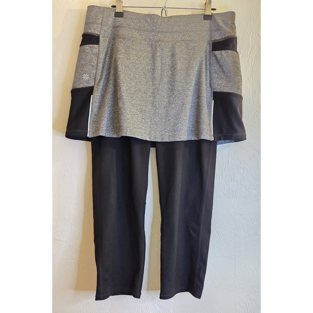 Athleta Womens L Be Free 2 in 1 Skirted Capri Heathered Black Athleisure Tennis